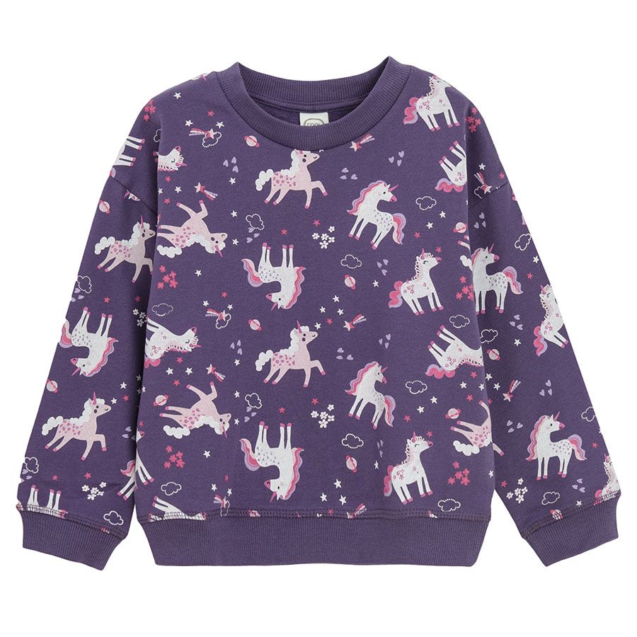 Purple sweatshirt with unicorn print