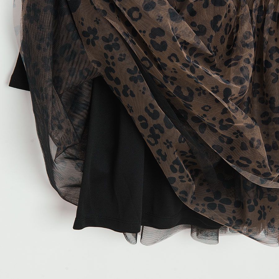 Φόρεμα μακρυμάνικο μαύρο με τούλινη φούστα animal print