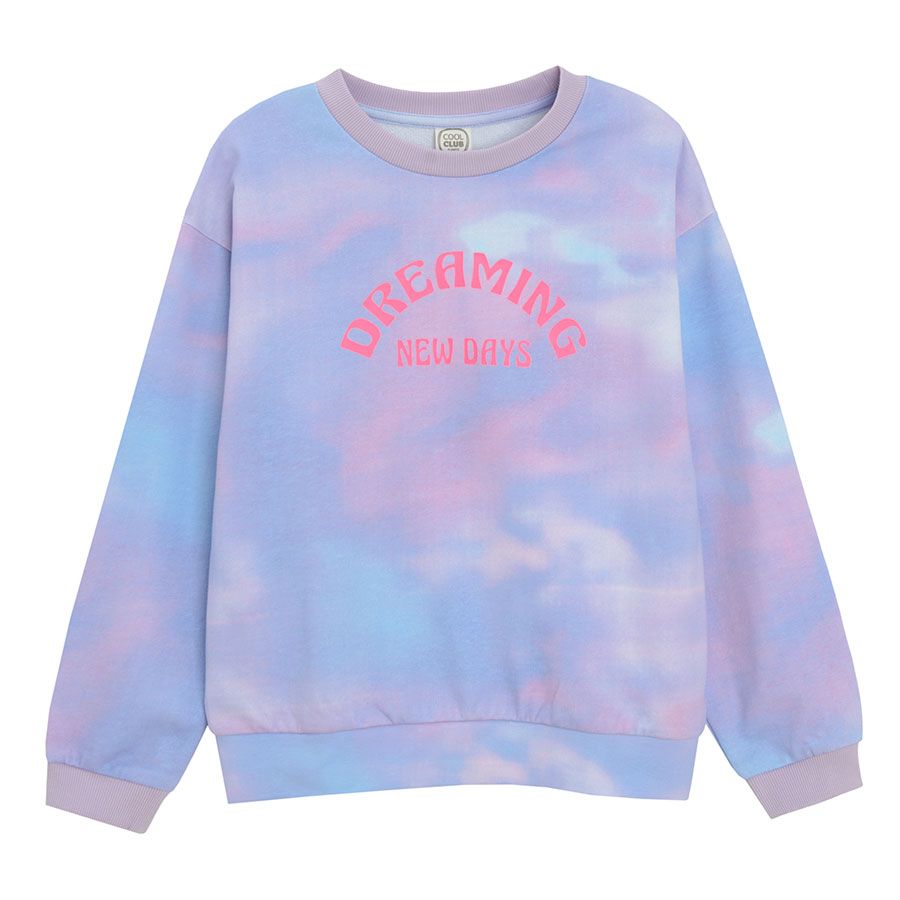 Φούτερ μωβ με εφέ tie dye με στάμπα DREAMING NEW DAYS
