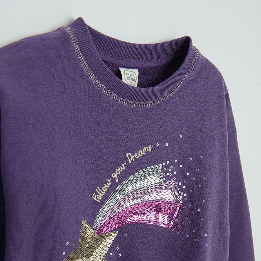 Purple sweatshirt with stars with sequins