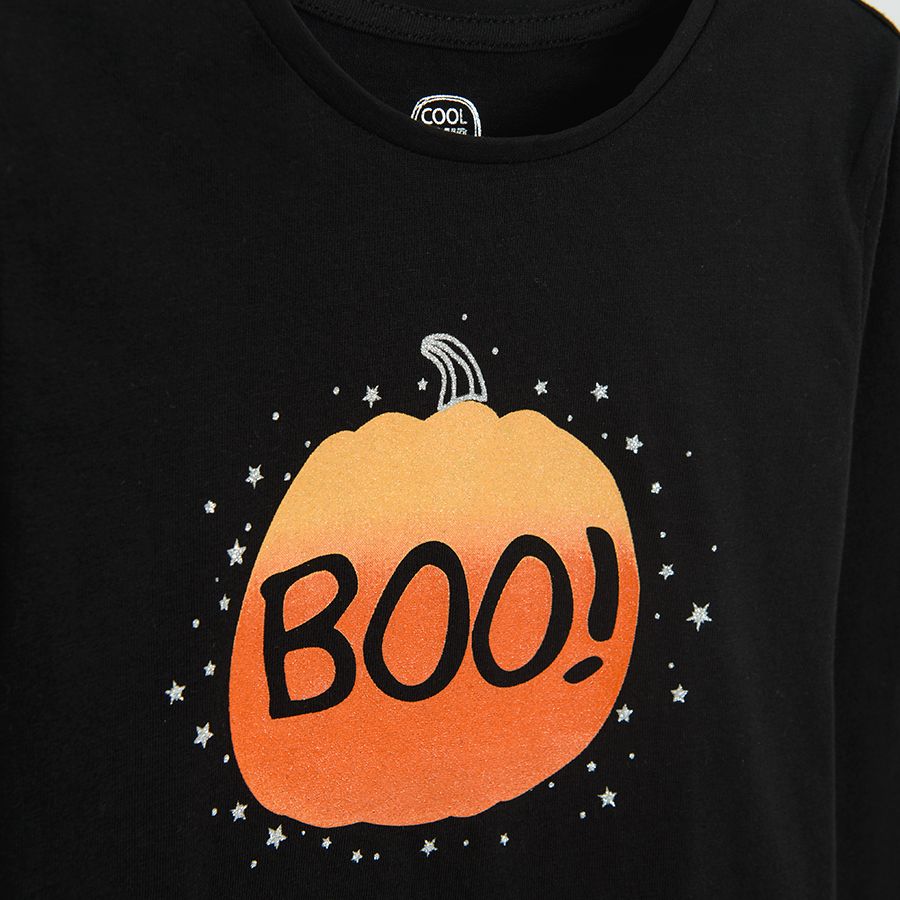 Black Halloween long sleeve blouse with pumpkin BOO print