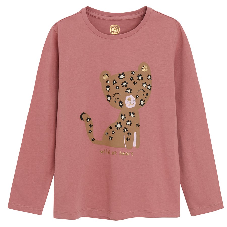 Pink  long sleeve blouse with tiger print