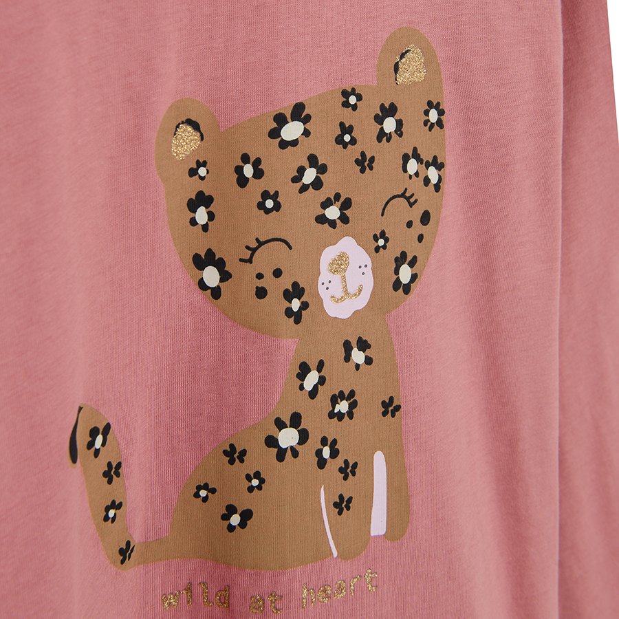 Pink  long sleeve blouse with tiger print