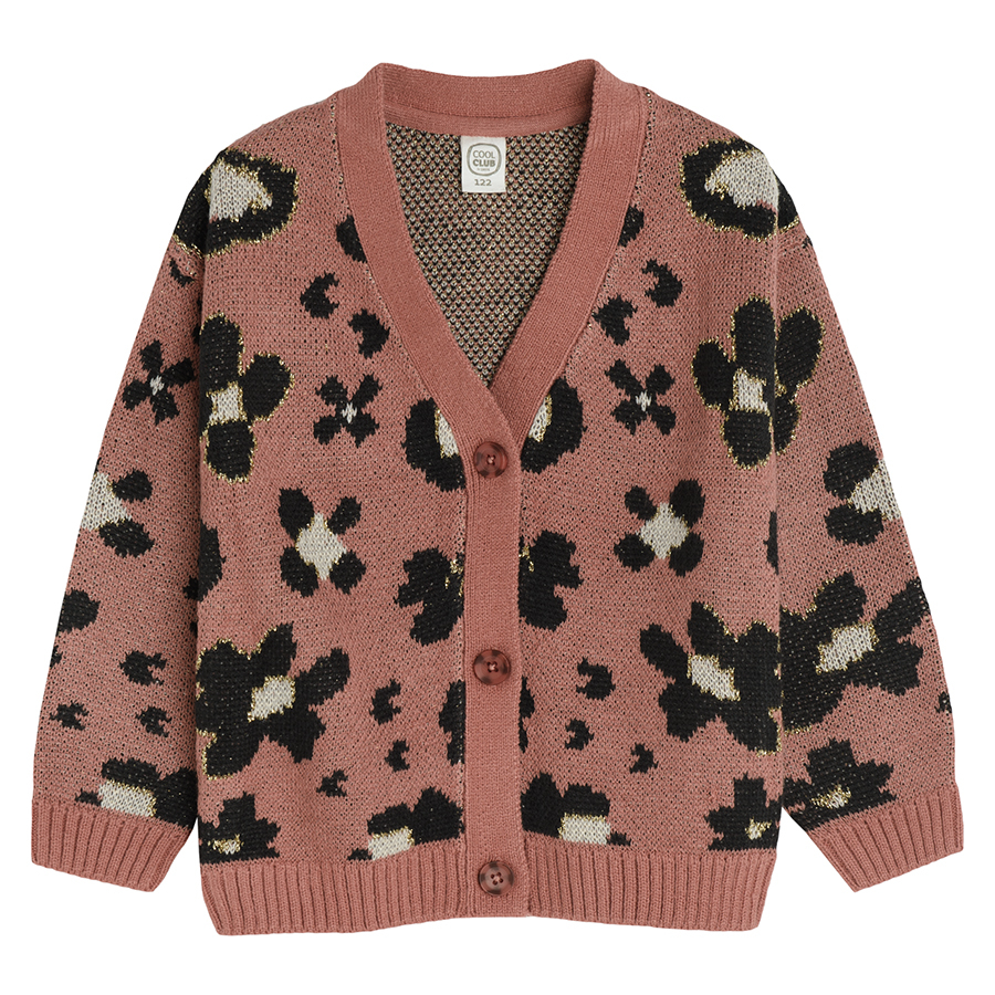 Dusty pink animal print cardigan with big buttons