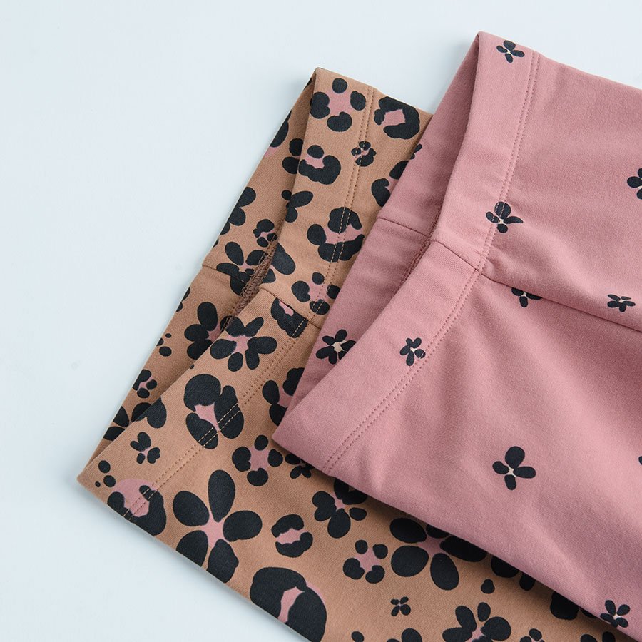 Pink and brown leggings with animal print- 2 pack