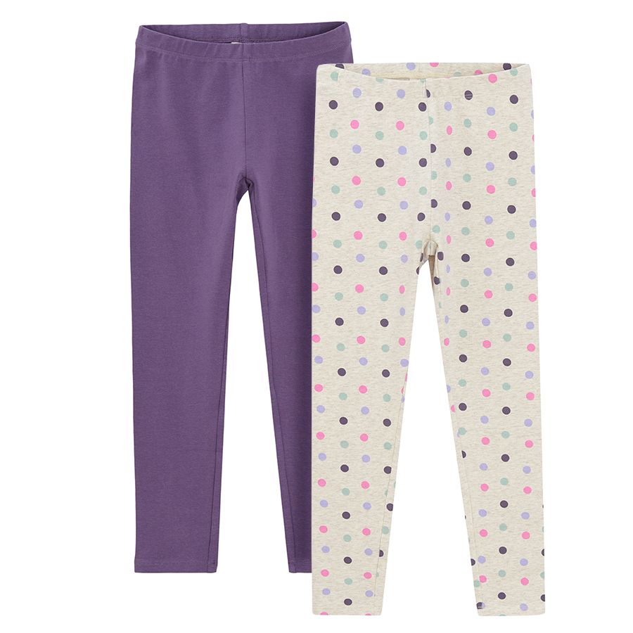 Purple and ecru polka dot leggings- 2 pack