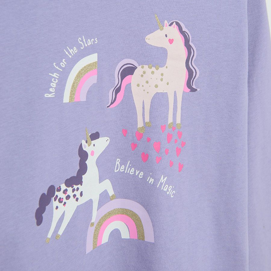 Blue grey and light blue long sleeve blouses with unicorn print and ecru polka dot - 3 pack