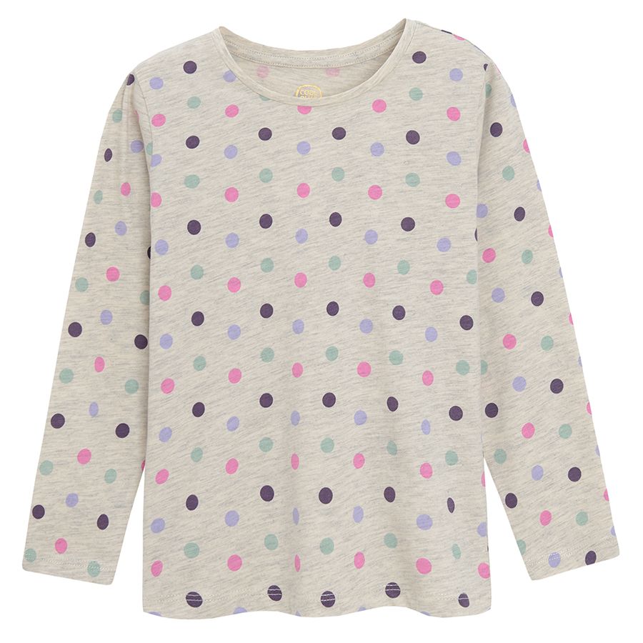 Blue grey and light blue long sleeve blouses with unicorn print and ecru polka dot - 3 pack