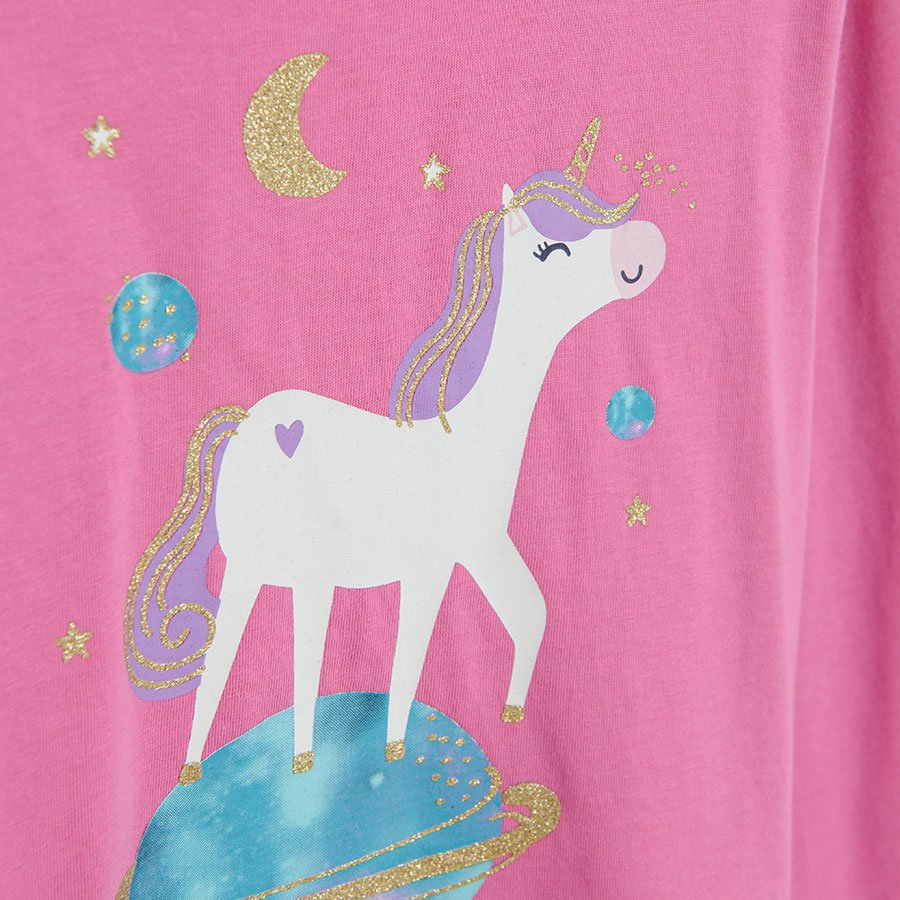 Fucshia long sleeve blouse with unicorn on a planet print