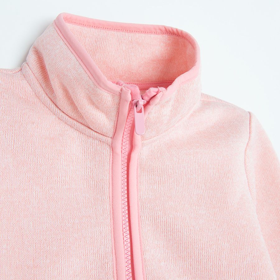 Pink zip through sweatshirt with high neck