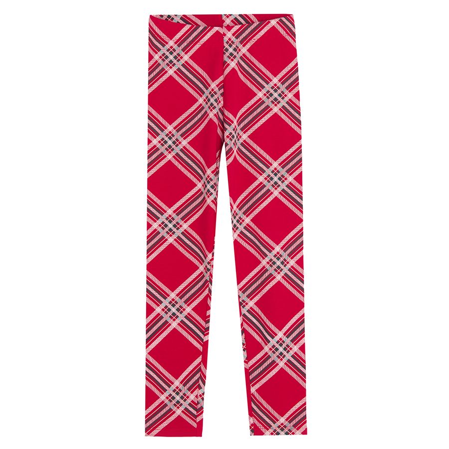Red leggings with geometric lines