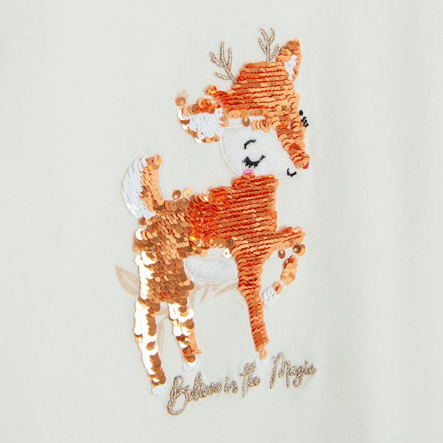 White long sleeve blouse with baby raindeer print