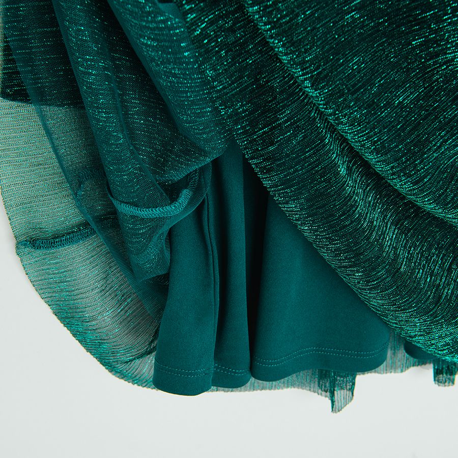 Green long sleeve party dress with tulle skirt