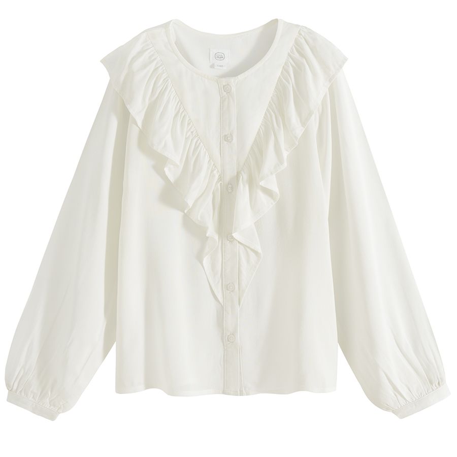 White long sleeve shirt with raffles