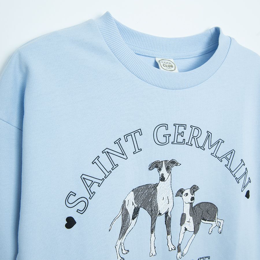 Μπλούζα μακρυμάνικη γαλάζια με στάμπα σκυλάκια SAINT GERMAIN HAPPY TIME WITH FRIENDS