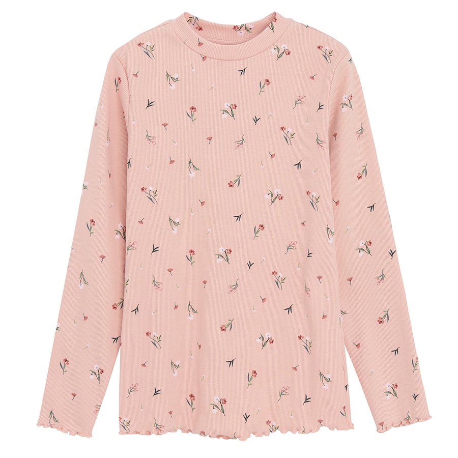 Pink long sleeve skirt with small flowers print