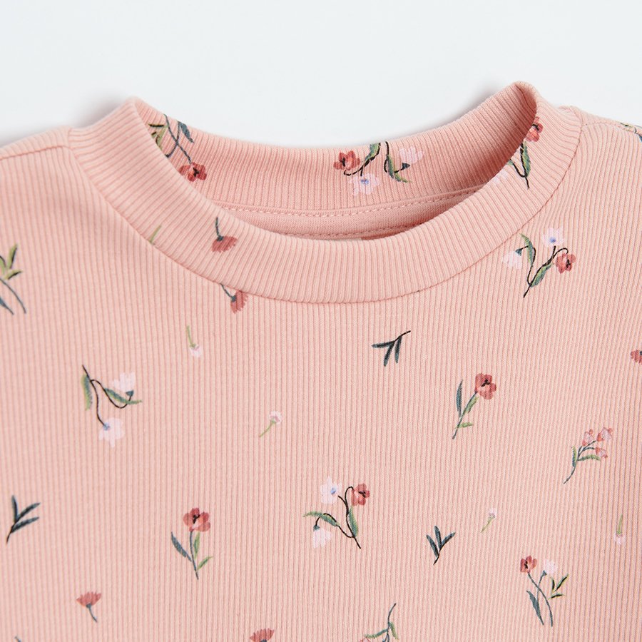 Pink long sleeve skirt with small flowers print