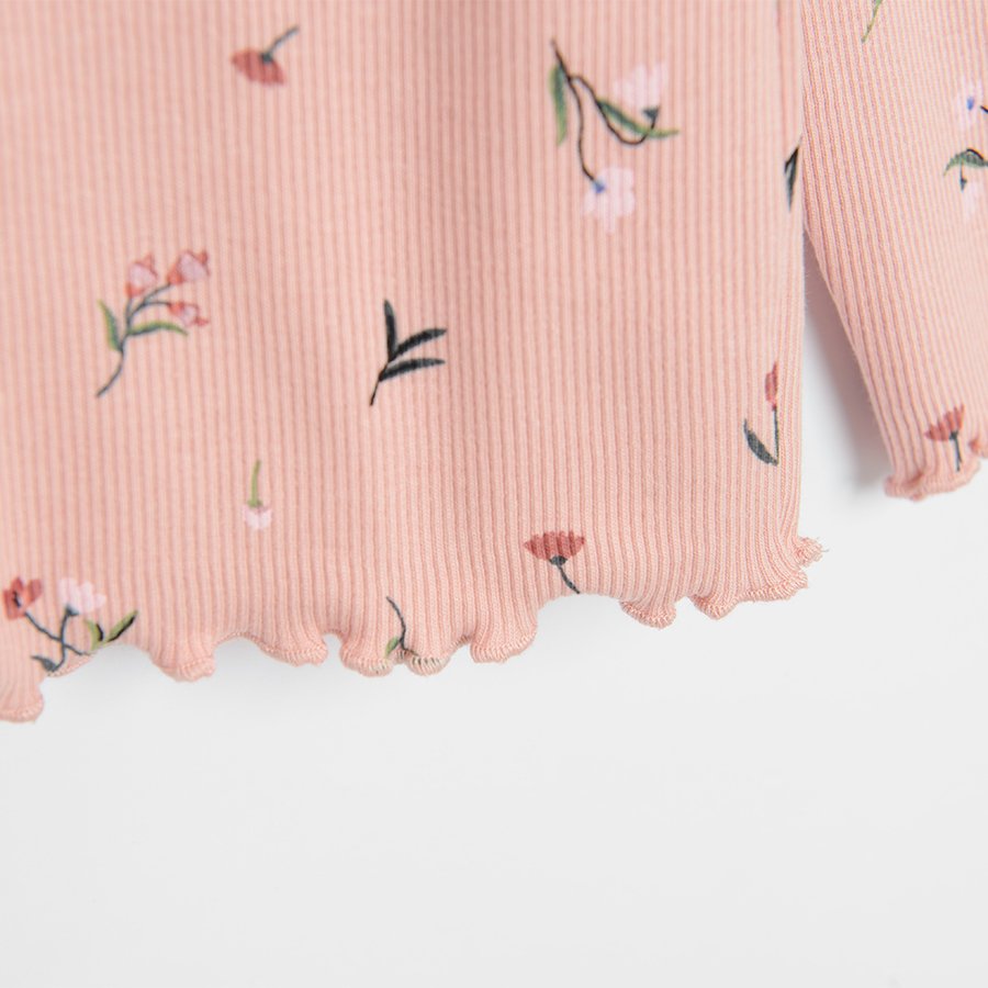 Pink long sleeve skirt with small flowers print