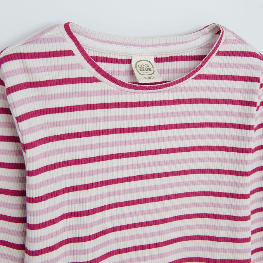 Pink stripes long sleeve blouse