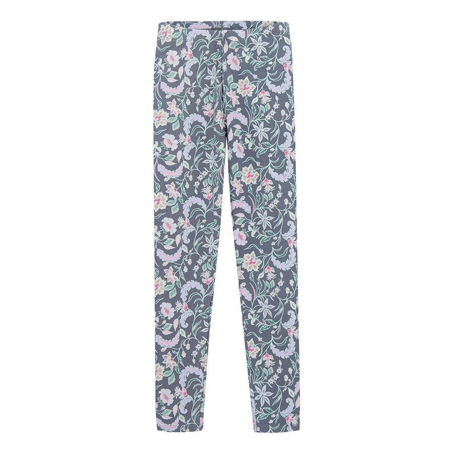 Blue grey floral leggings