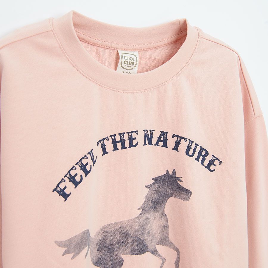 Φούτερ ροζ με στάμπα άλογο FEEL THE NATURE BE WILD