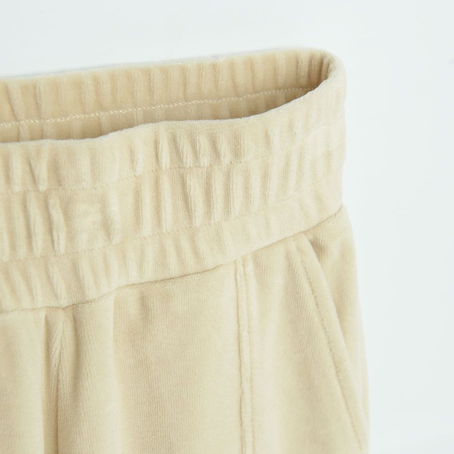 Παντελόνι φόρμα εκρού από βελούδο με λάστιχο στη μέση