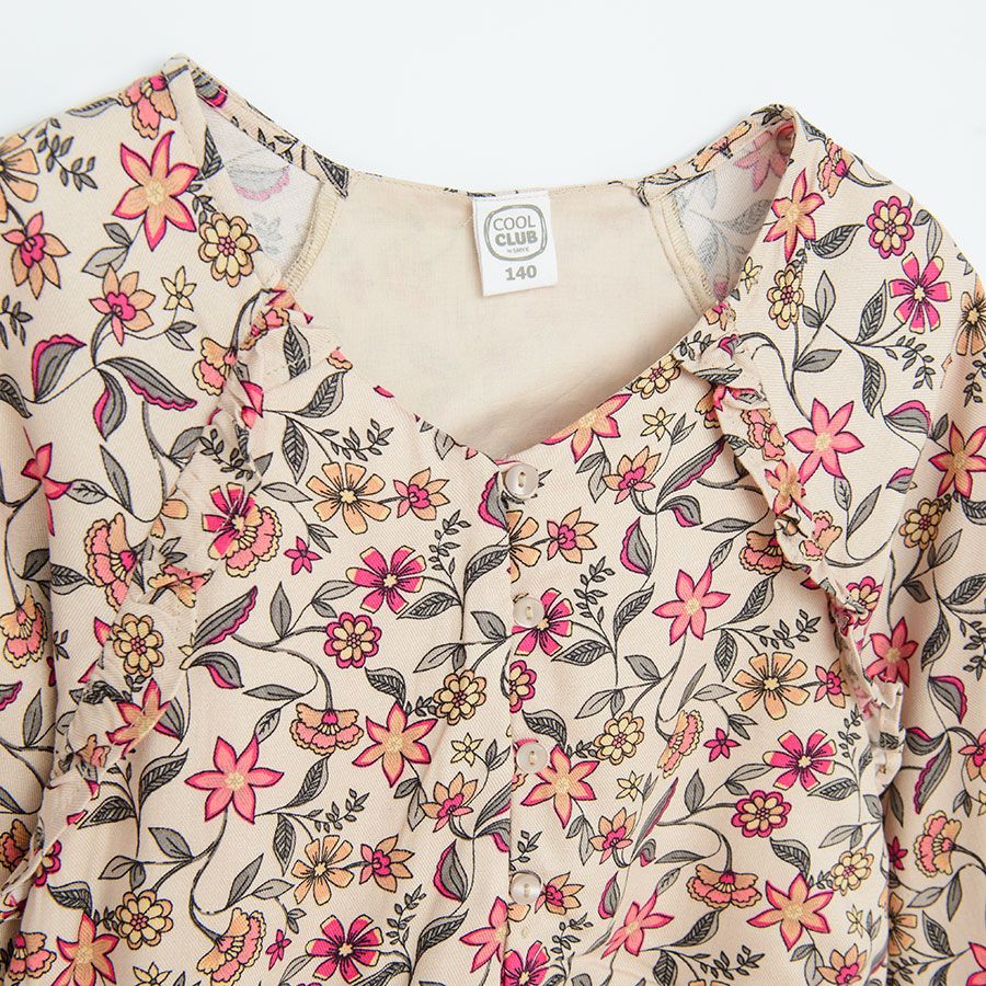 Ecru floral long sleeve dress