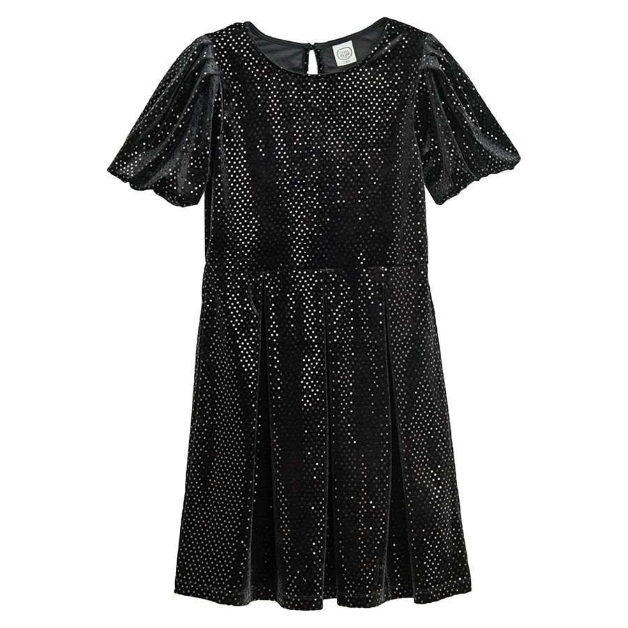 Black with strass velvet short sleeve dress