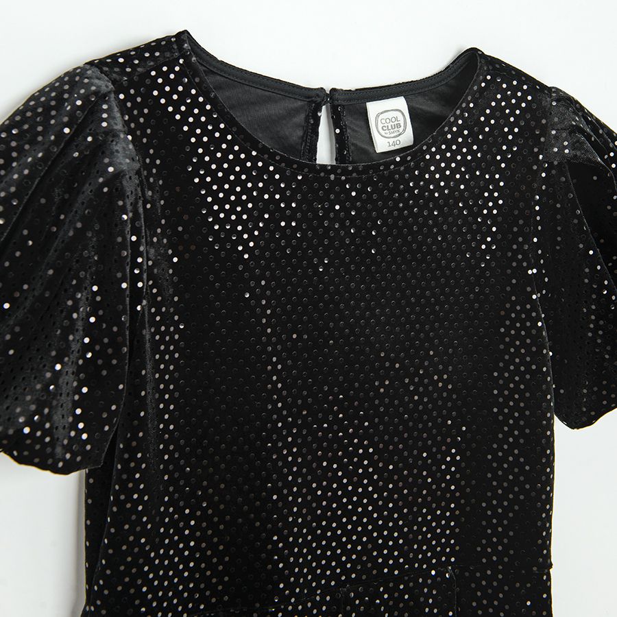 Black with strass velvet short sleeve dress
