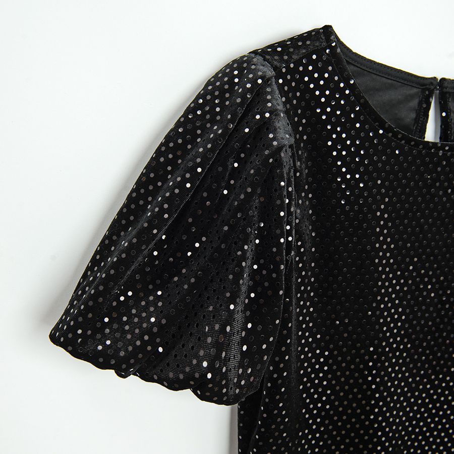 Black with strass velvet short sleeve dress