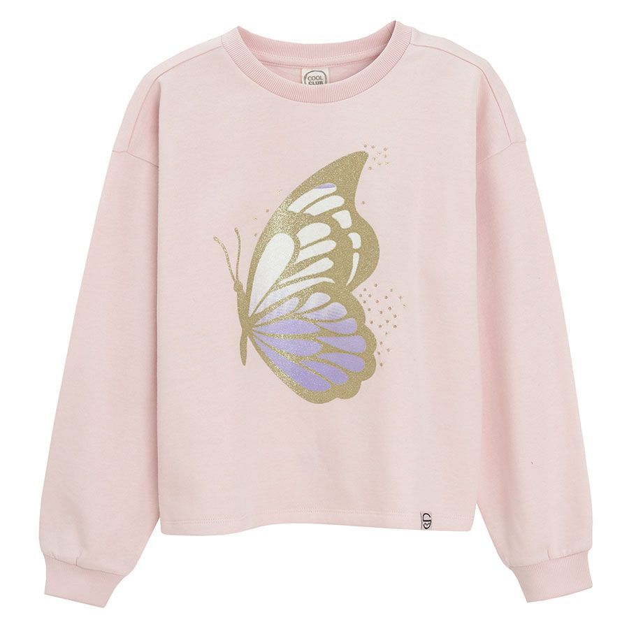 Pink sweatshirt with butterfly print