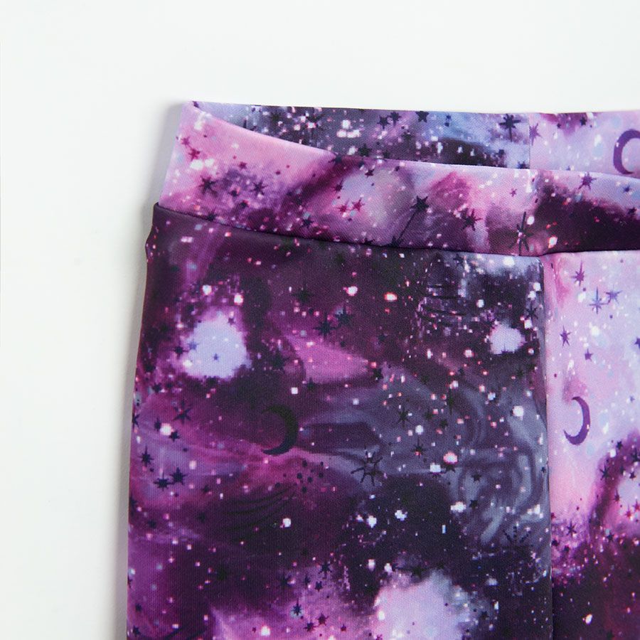 Purple tie dye leggings with universe prints
