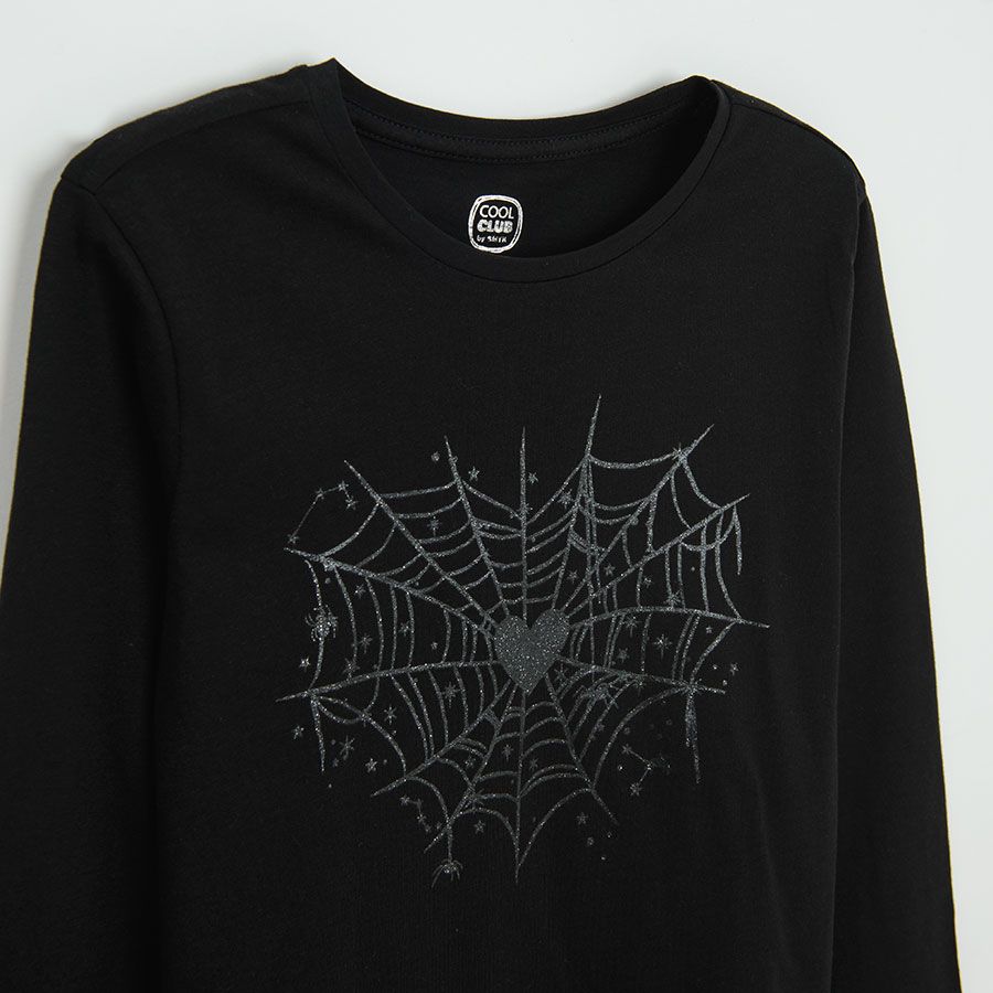 Black long sleeve blouse with spiderweb print