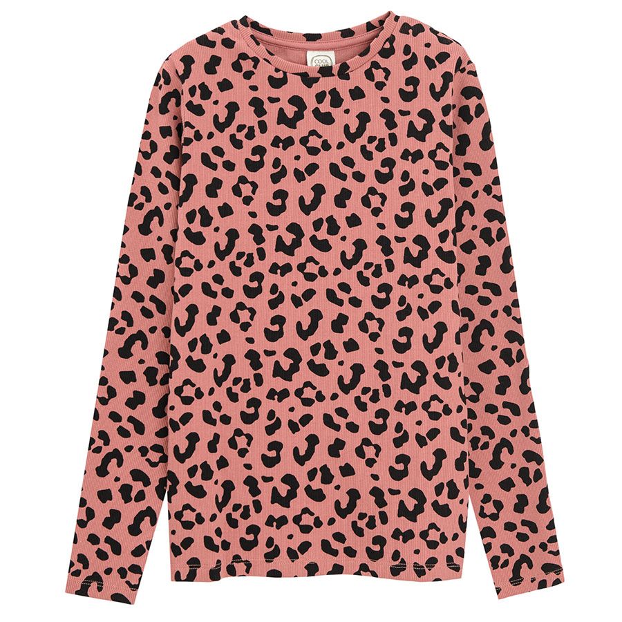 Pink animal print long sleeve blouse