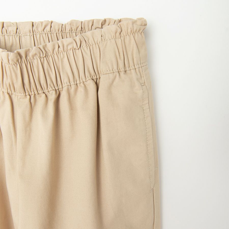 Ecru cargo pants with elastic waist