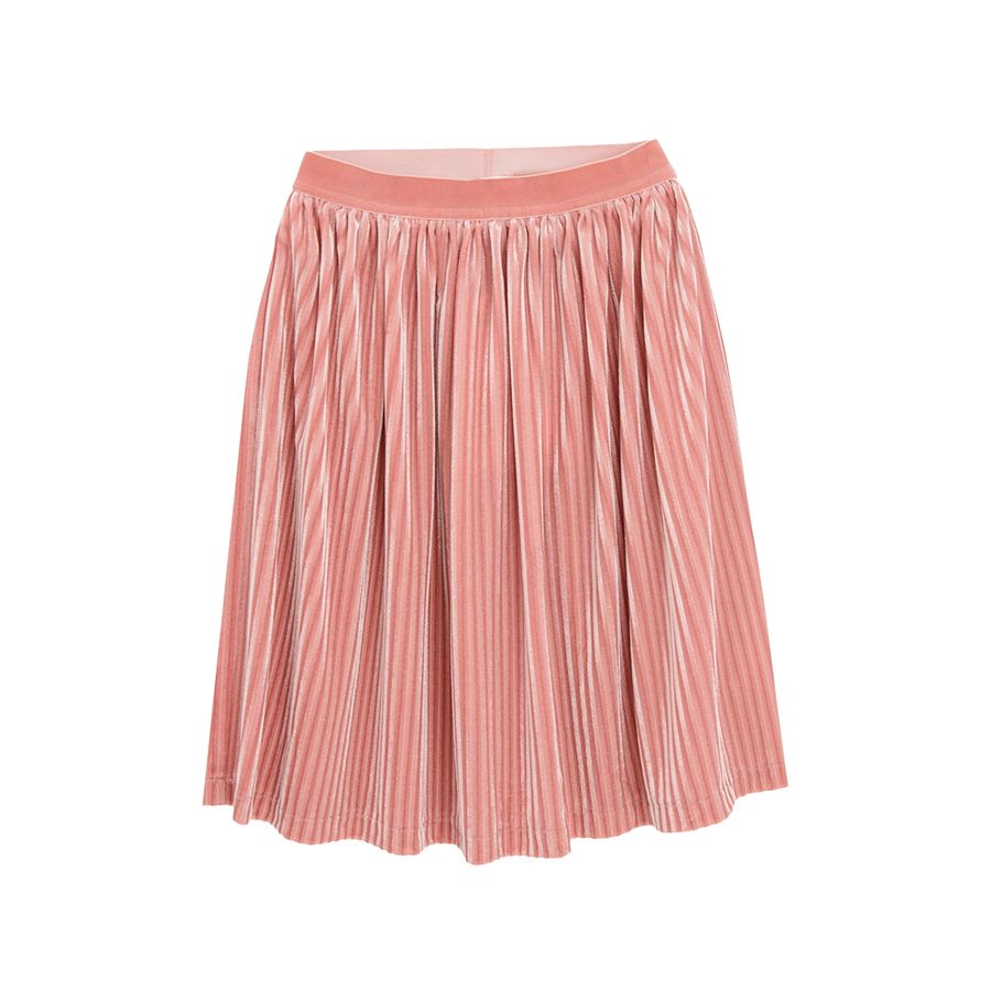 Pink velvet pleated skirt