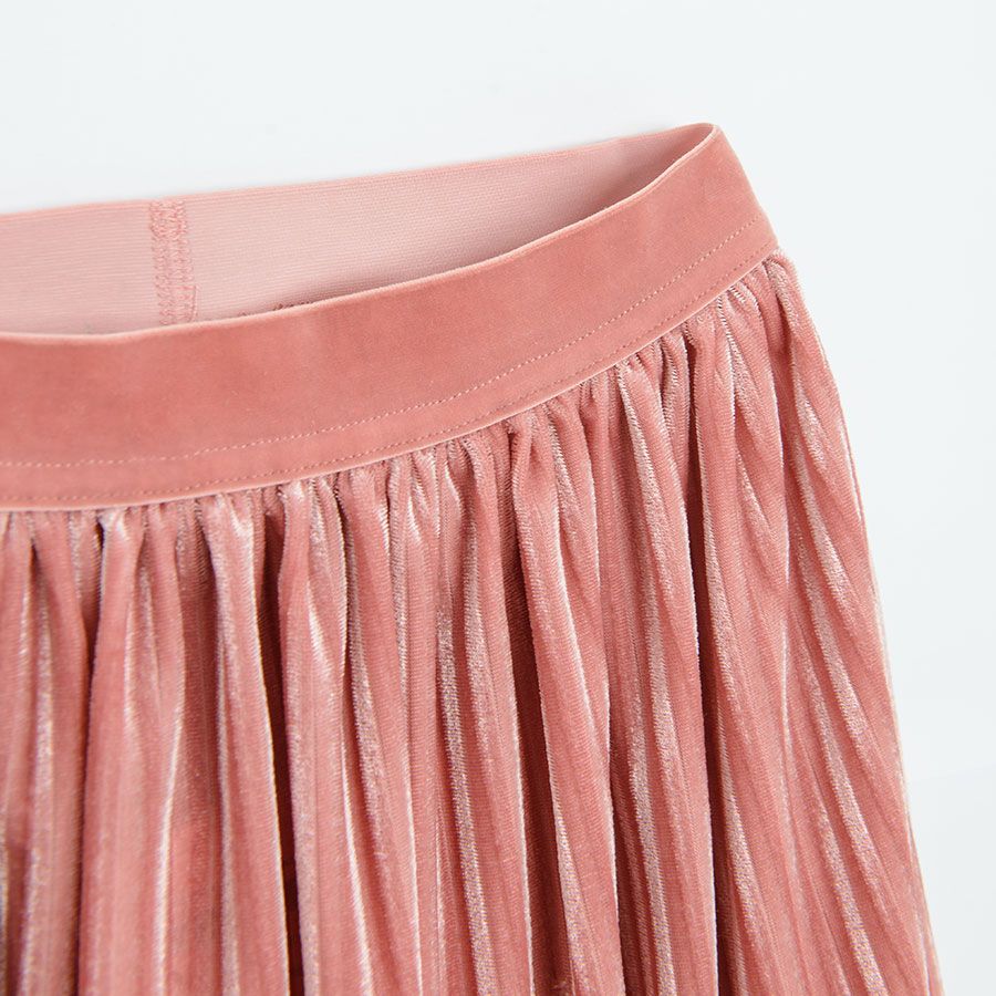 Pink velvet pleated skirt