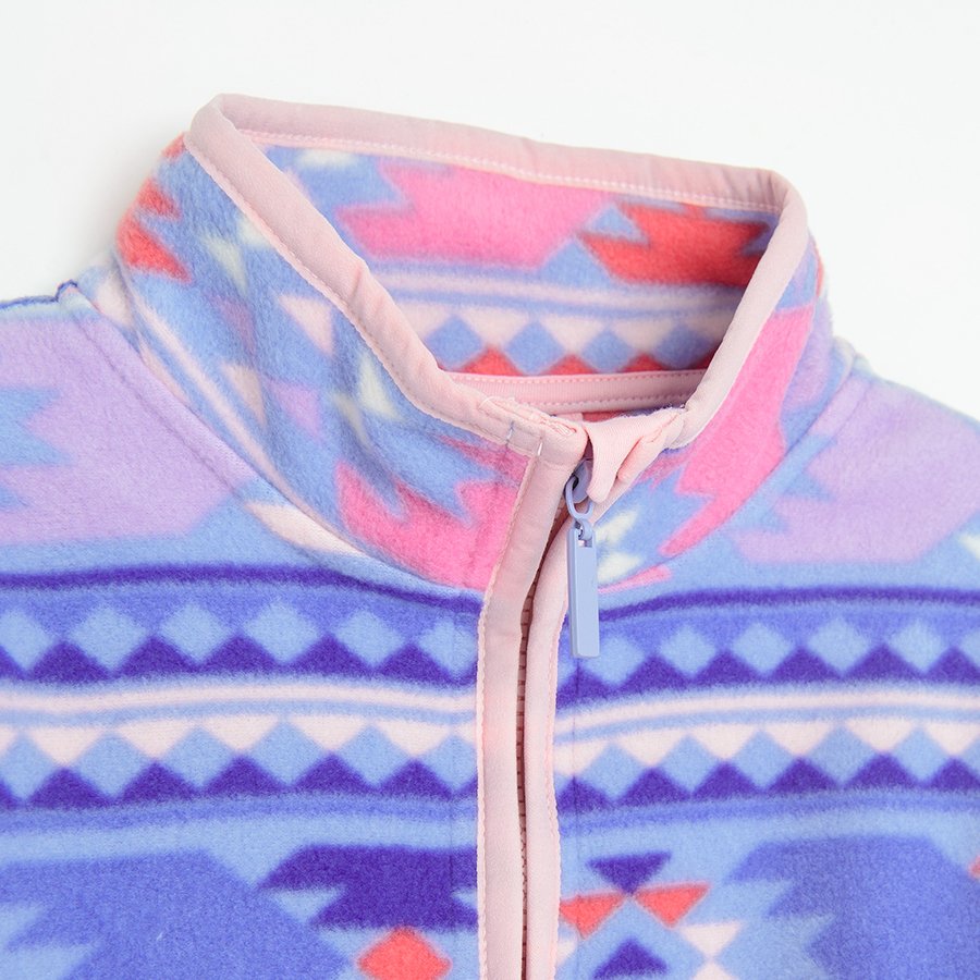 Ζακέτα fleece με φερμουάρ μωβ με ροζ σχέδια
