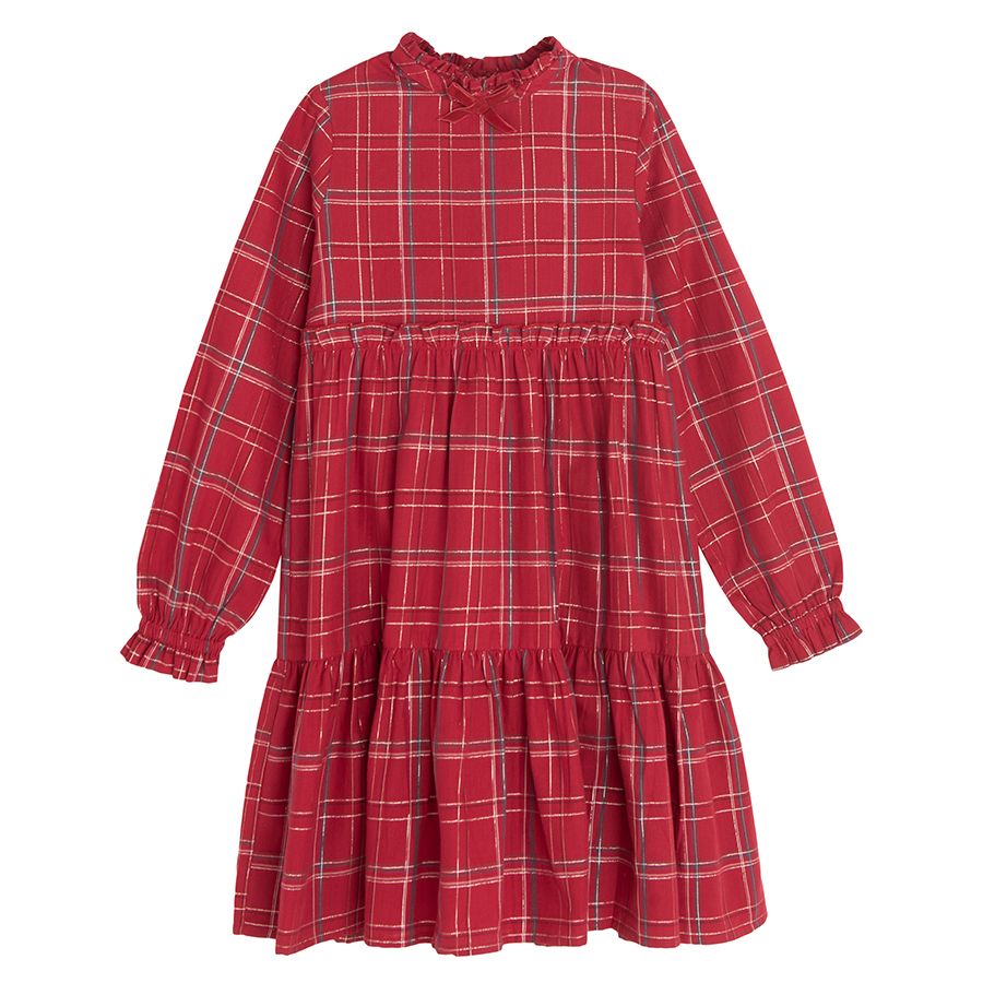 Red checked long sleeve dress