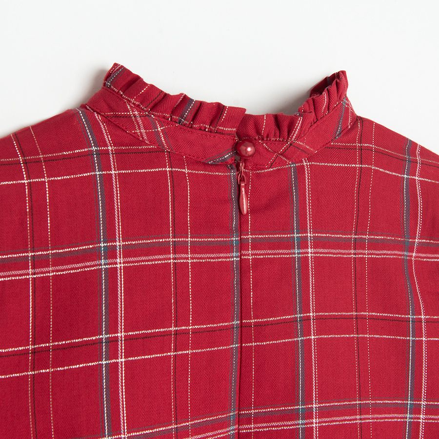 Red checked long sleeve dress