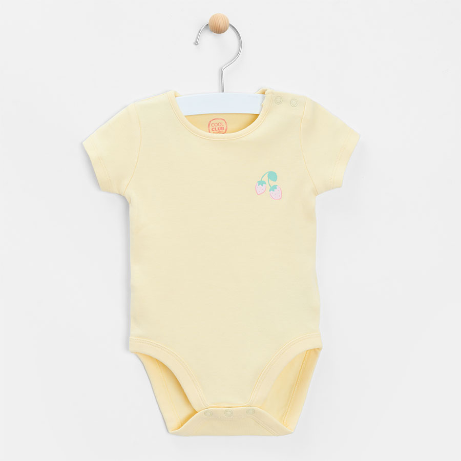 Dark pink, white, yellow and pink long sleeve bodysuits with delicate prints- 4 pack