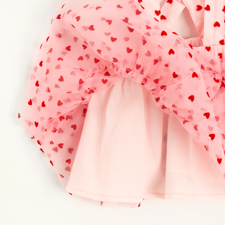 Φούστα σαλοπέτα ροζ από τούλι με στάμπα κόκκινες καρδούλες