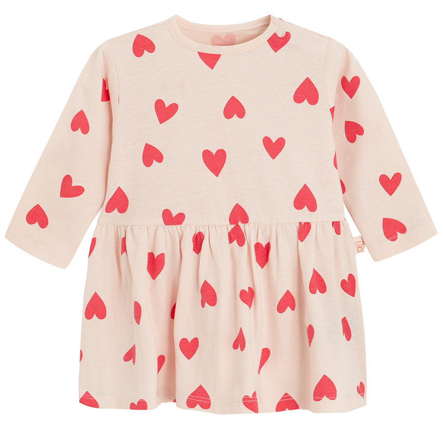 White with red hearts long sleeve dress