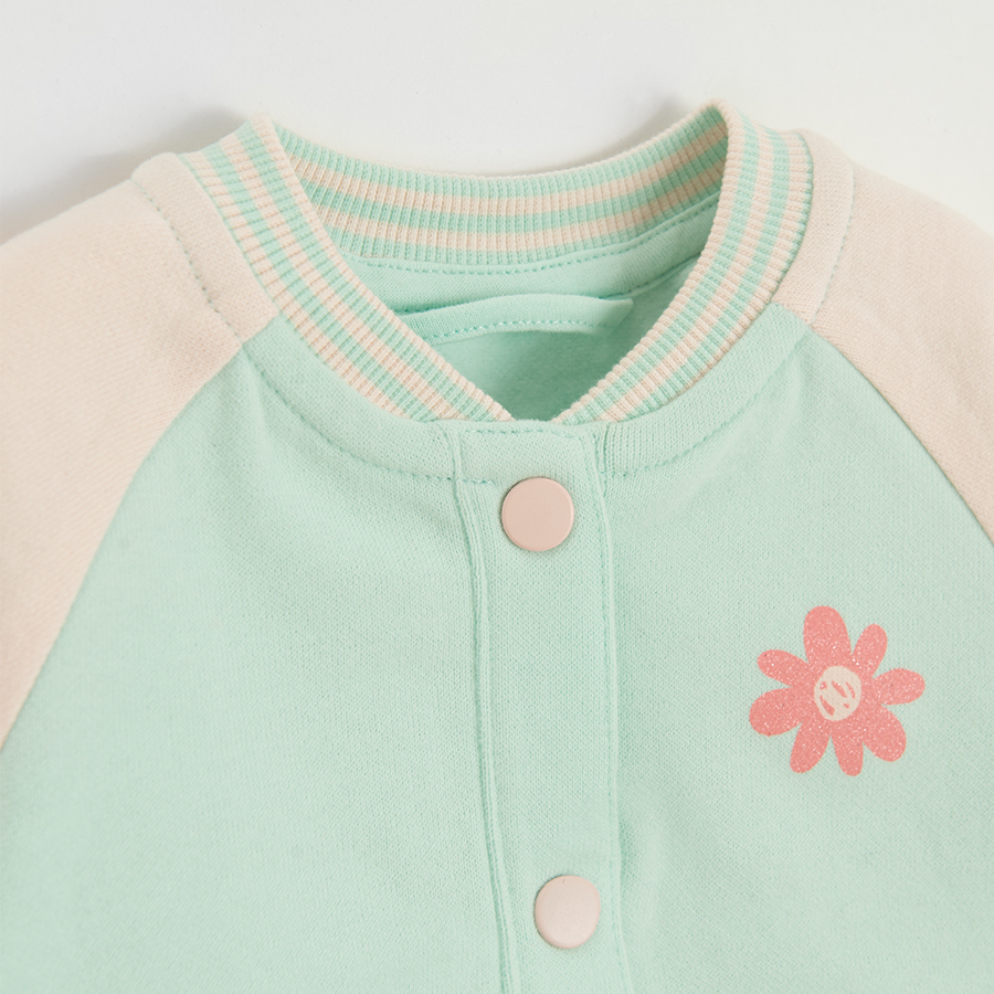 Mint with pink sleeves button down sweatshirt