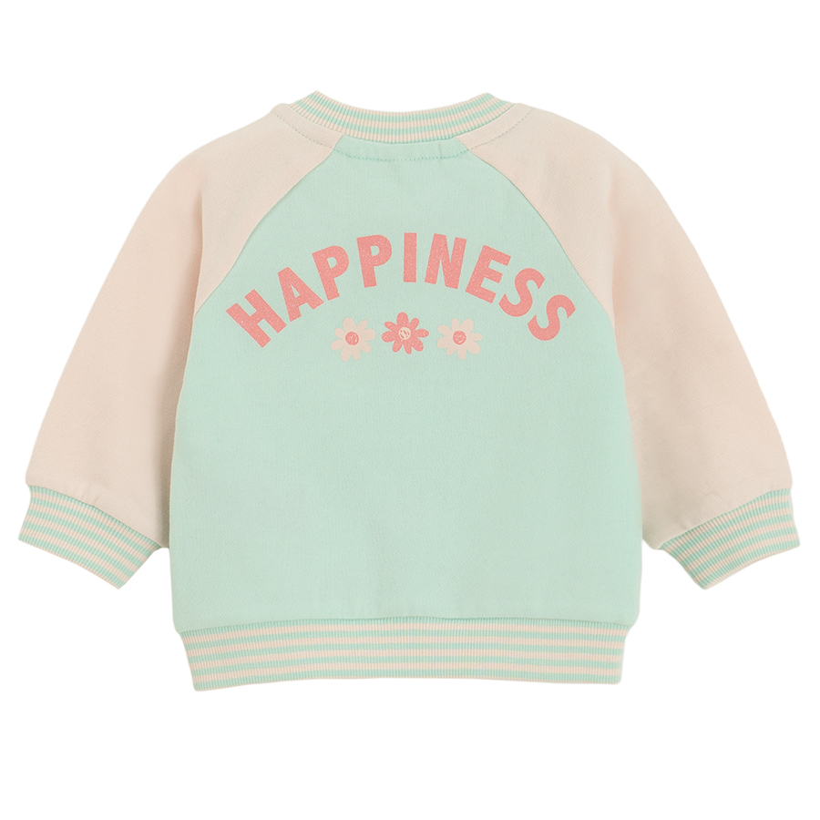Mint with pink sleeves button down sweatshirt