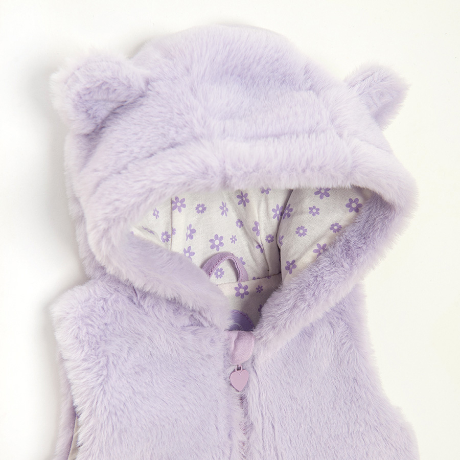 Purple zip through hooded vest with ears