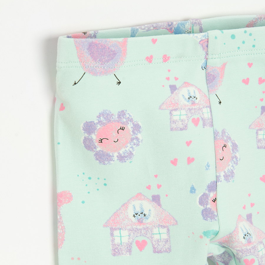 Purple dress bodysuit, mint floral leggings and matching headband- 3 pieces