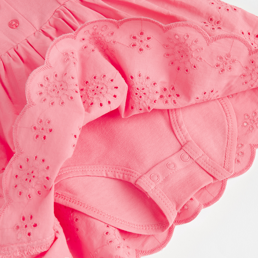 Pink long sleeve bodysuit dress with ruffles