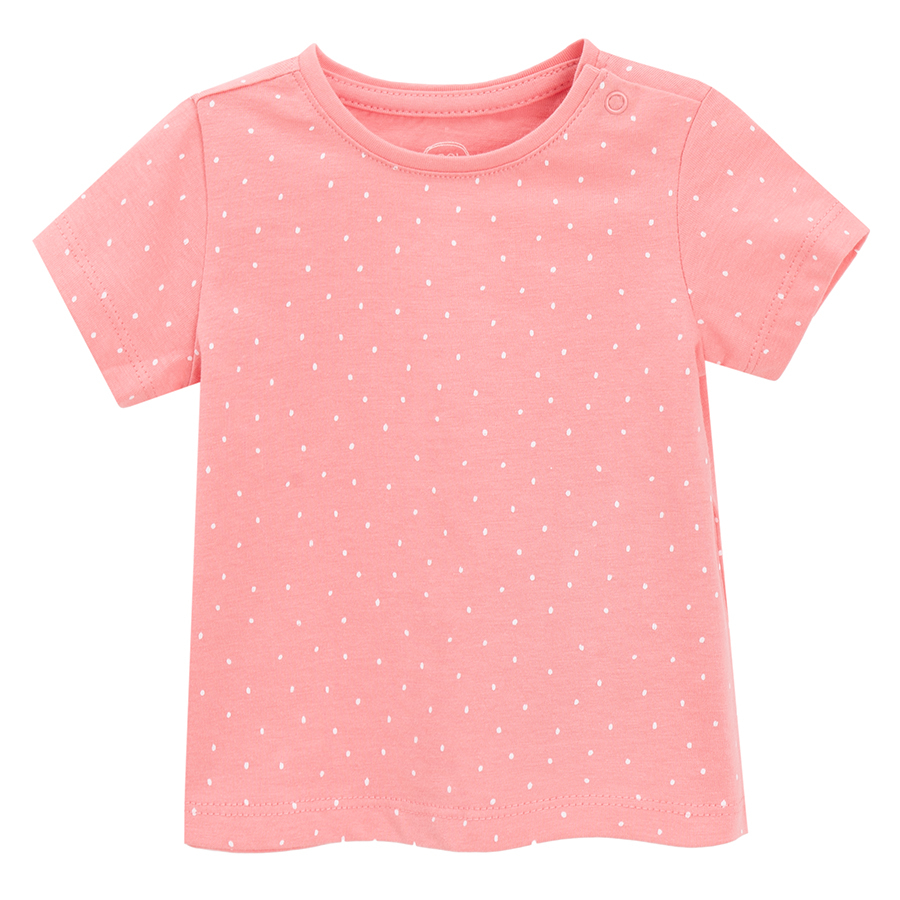 Pink polka dot and white T-shirt with ladybug PIC NIC print- 2 pack