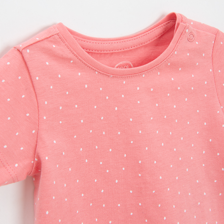 Pink polka dot and white T-shirt with ladybug PIC NIC print- 2 pack